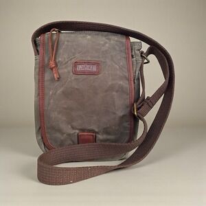 Vintage Duluth Trading Oil Cloth Messenger Bag Crossbody Brown Canvas & Leather